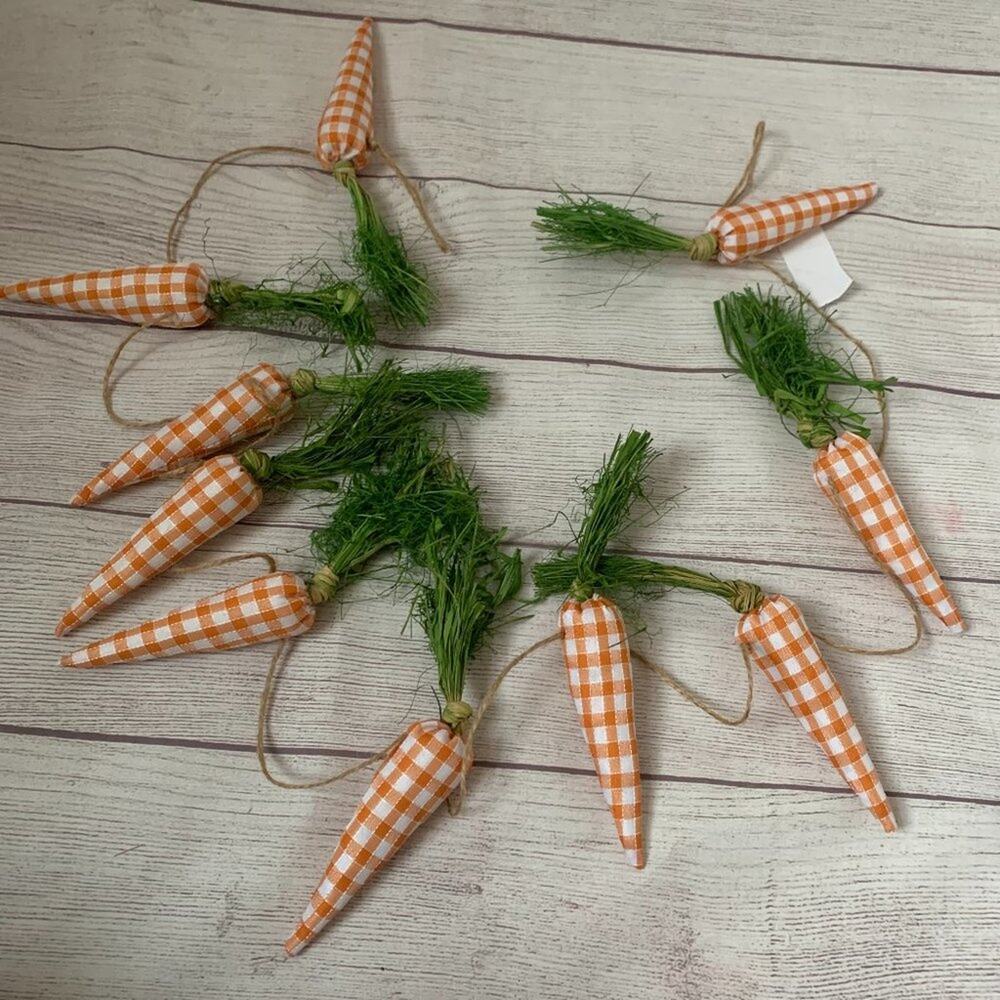 Rachel Ashwell The Farmhouse Plaid Carrot Garland Raffia Leaves Easter 6ft Long